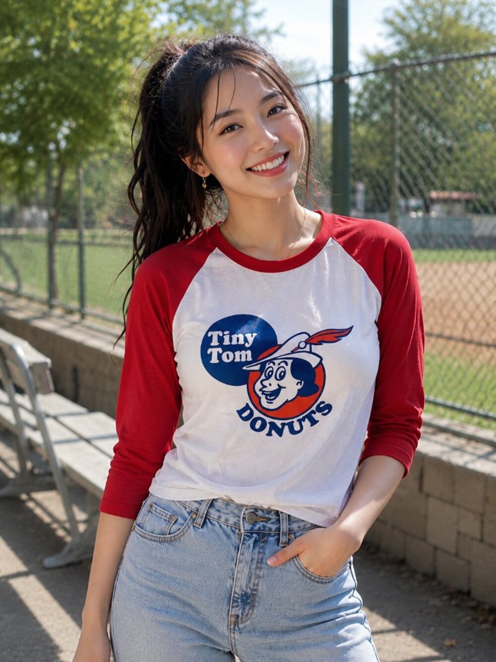 Tiny Tom Donuts 60th Anniversary Raglan Baseball Tee - Size Small